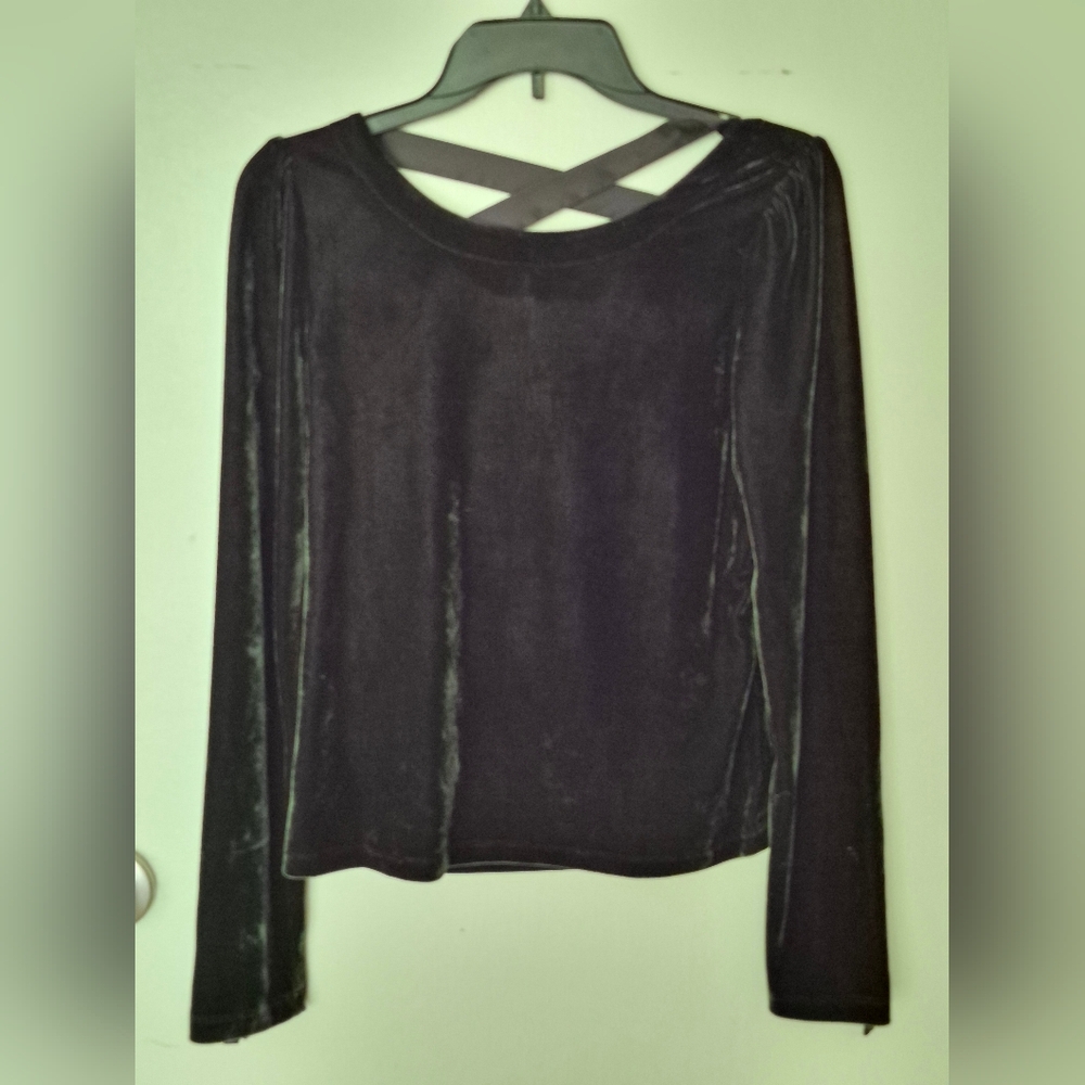Anthropologie Dark Green Velvet Long-Sleeve Top.